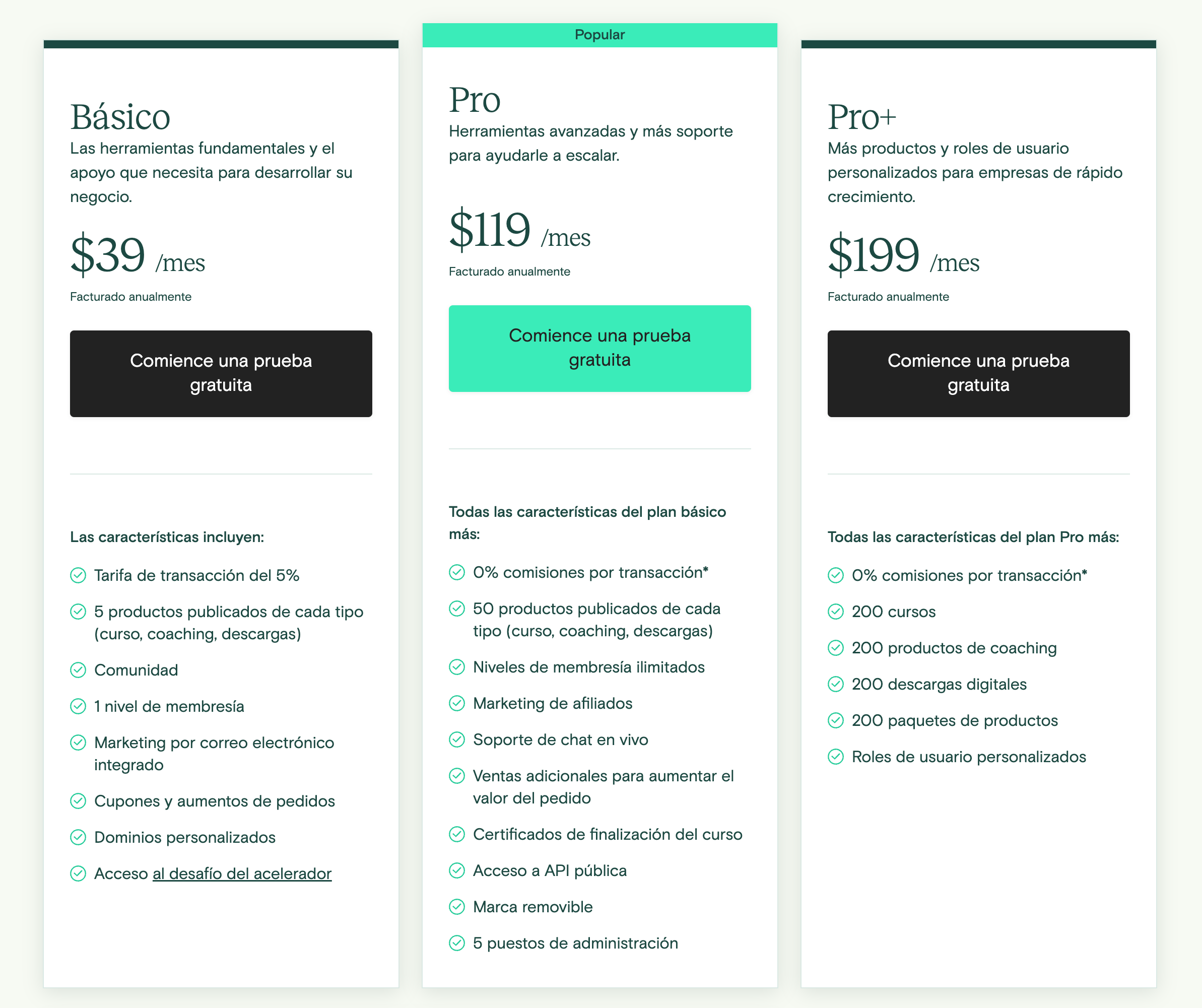 Diferencias entre Kajabi y Teachable para cursos online - Precios de Teachable